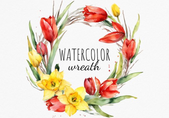 Download Red Tulips Spring Wreath, Watercolor Png - Spring wreath Collection