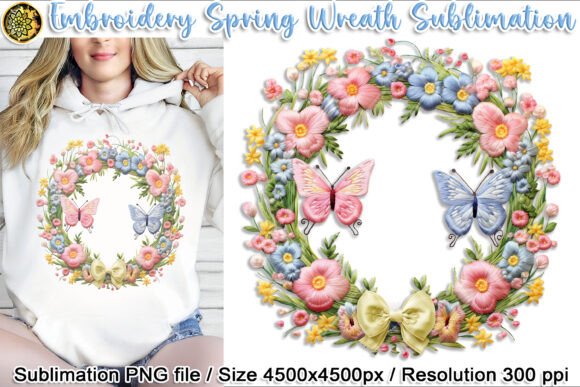 Download Embroidery Spring Wreath &amp; Butterfly PNG - Spring wreath Collection