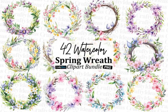 Download Watercolor Spring Wreath Clipart Bundle - Spring wreath Collection